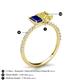 4 - Galina 7x5 mm Emerald Cut Blue Sapphire and 8x6 mm Oval Yellow Sapphire 2 Stone Duo Ring 