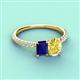 5 - Galina 7x5 mm Emerald Cut Blue Sapphire and 8x6 mm Oval Yellow Sapphire 2 Stone Duo Ring 