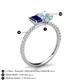 4 - Galina 7x5 mm Emerald Cut Blue Sapphire and 8x6 mm Oval Aquamarine 2 Stone Duo Ring 