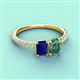 5 - Galina 7x5 mm Emerald Cut Blue Sapphire and 8x6 mm Oval Lab Created Alexandrite 2 Stone Duo Ring 