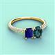 5 - Galina 7x5 mm Emerald Cut Blue Sapphire and 8x6 mm Oval London Blue Topaz 2 Stone Duo Ring 