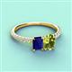 5 - Galina 7x5 mm Emerald Cut Blue Sapphire and 8x6 mm Oval Peridot 2 Stone Duo Ring 