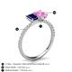 4 - Galina 7x5 mm Emerald Cut Blue Sapphire and 8x6 mm Oval Pink Sapphire 2 Stone Duo Ring 