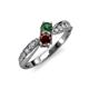 4 - Nicia 0.97 ctw Red Garnet and Created Alexandrite (4.00 mm) with Side Diamonds Two Stone Bypass Ring 