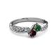 5 - Nicia 0.97 ctw Red Garnet and Created Alexandrite (4.00 mm) with Side Diamonds Two Stone Bypass Ring 