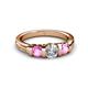 3 - Raea 1.13 ctw Natural Diamond (5.00 mm) With Pink Sapphire Three Stone Ring  
