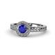 1 - Meir Blue Sapphire and Diamond Halo Engagement Ring 