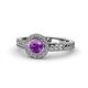 1 - Meir Amethyst and Diamond Halo Engagement Ring 