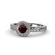 1 - Meir Red Garnet and Diamond Halo Engagement Ring 
