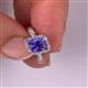 8 - Emily Classic 5.50 mm Princess Cut Tanzanite and Round Diamond Micro Pave Tapered Shank Halo Engagement Ring 