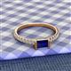 8 - Annia 5x3 mm Bold Emerald Cut Blue Sapphire and Round Diamond Promise Ring 