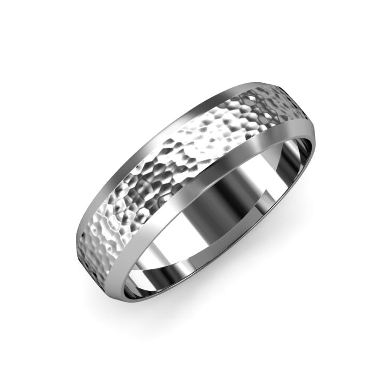 Feivel Hammer Finish 4.00 mm Beveled Edge Wedding Band 