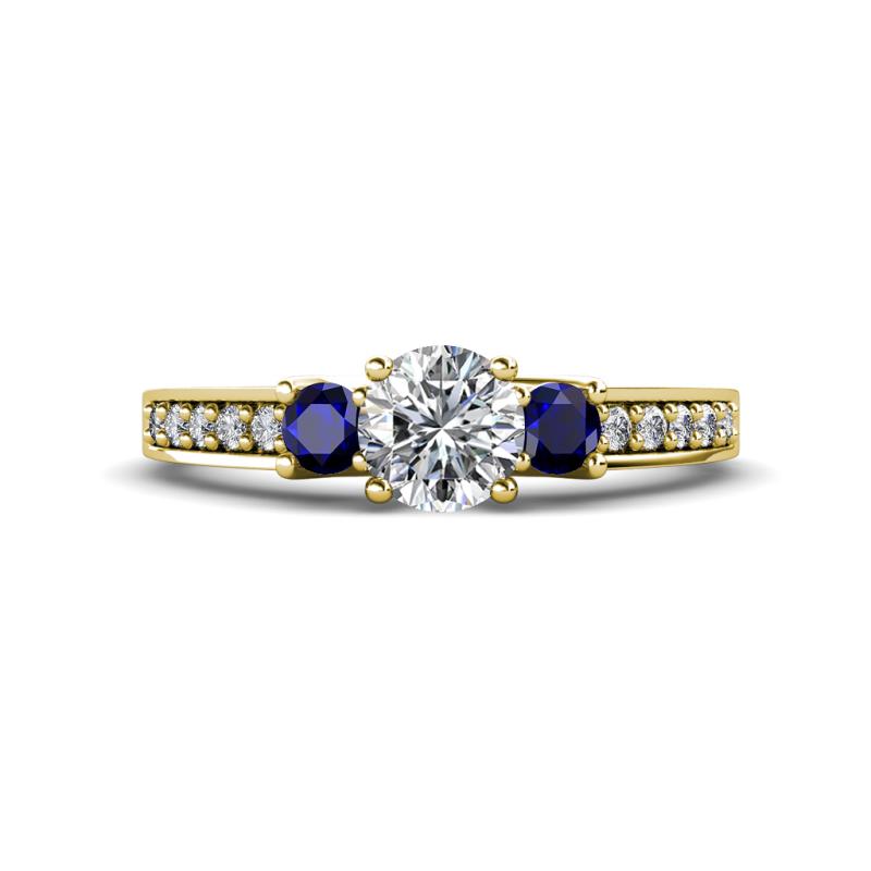 Valene Diamond and Blue Sapphire Three Stone Engagement Ring 