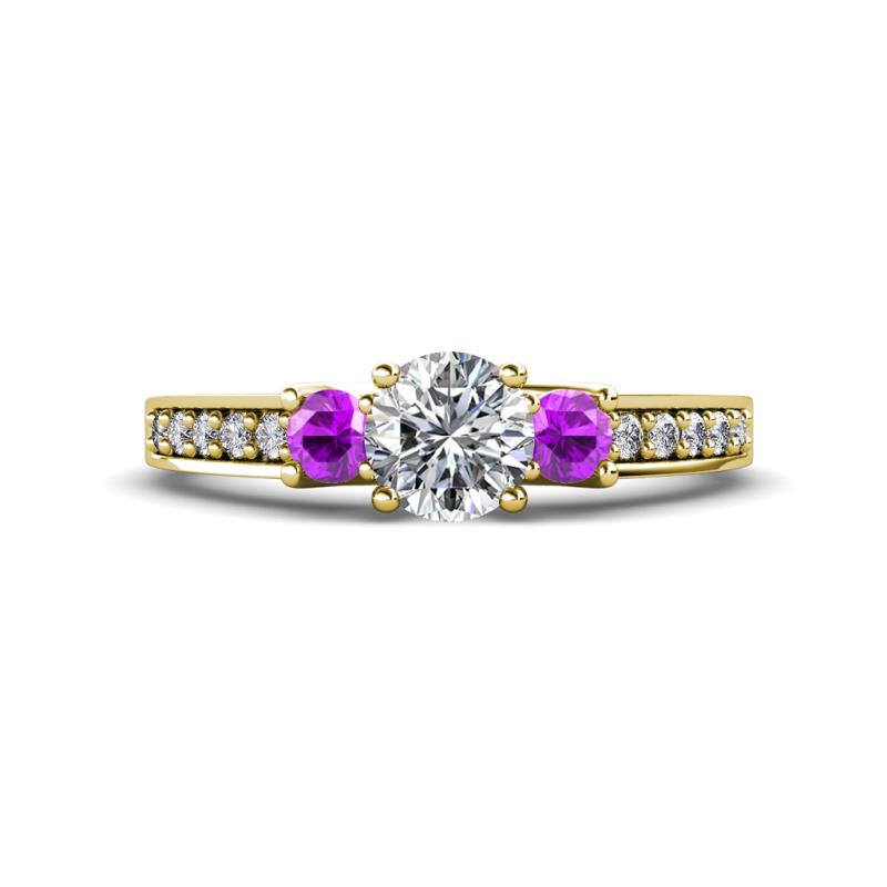 Valene Diamond and Amethyst Three Stone Engagement Ring 