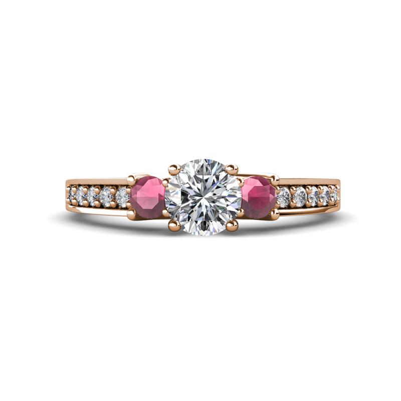 Valene Diamond and Rhodolite Garnet Three Stone Engagement Ring 