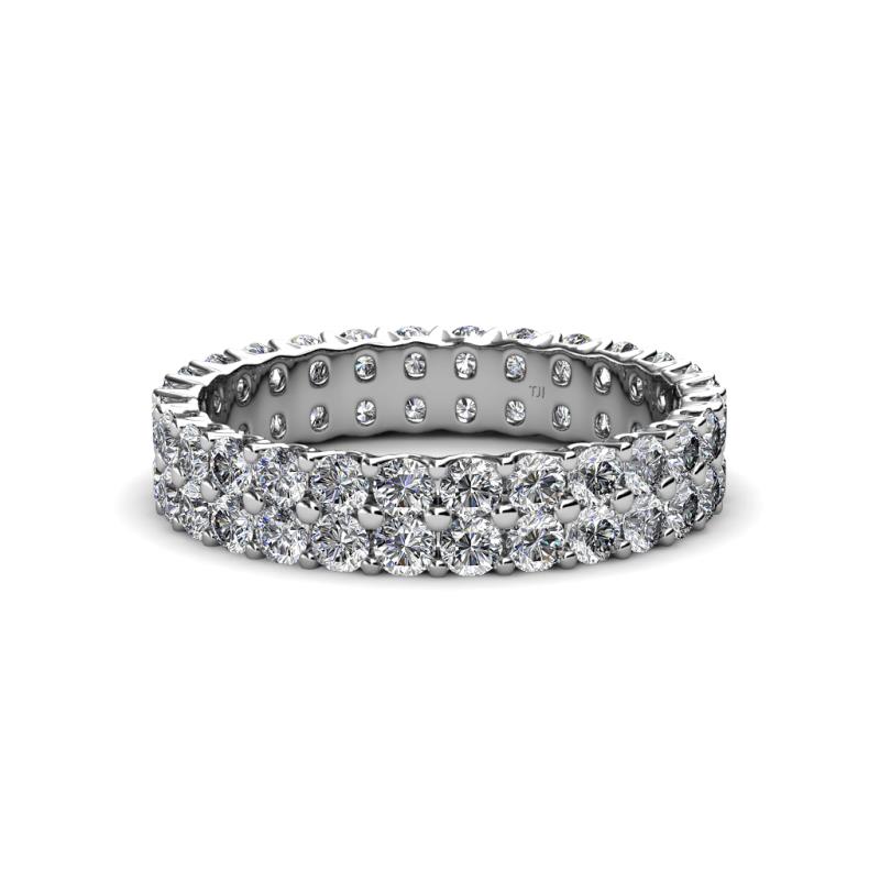 Two Row Male Diamond Eternity Band With Pink Sapphire In 14K White Gold