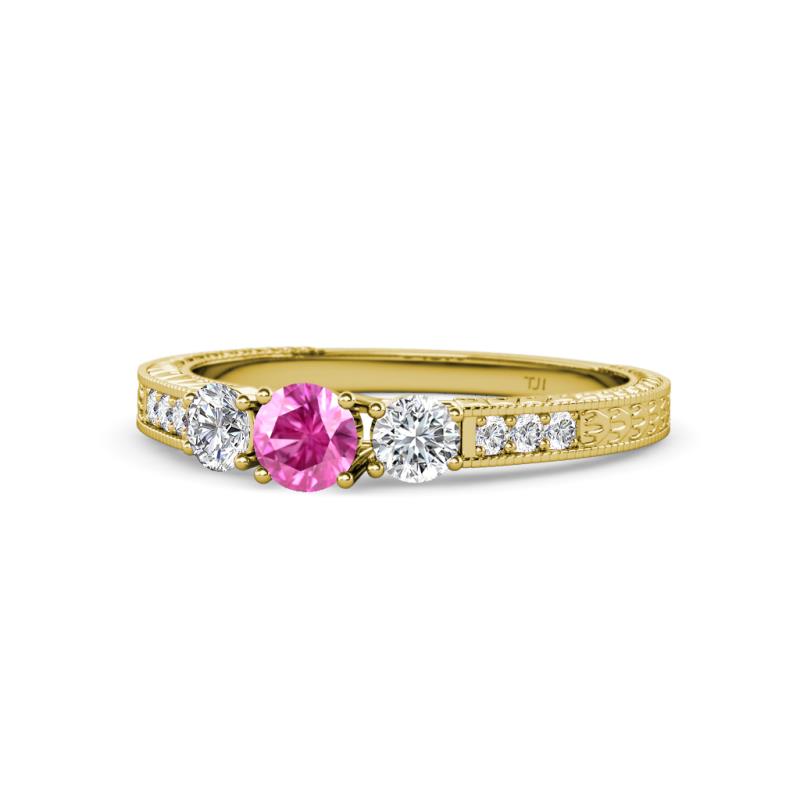 Ayaka Pink Sapphire and Diamond Three Stone Engagement Ring 