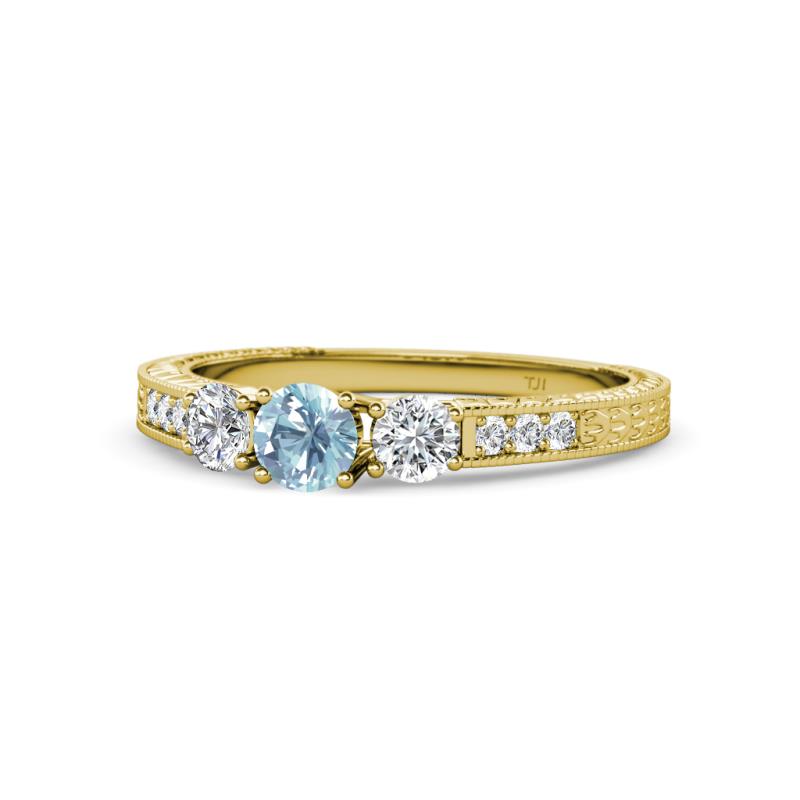 Ayaka Aquamarine and Diamond Three Stone Engagement Ring 