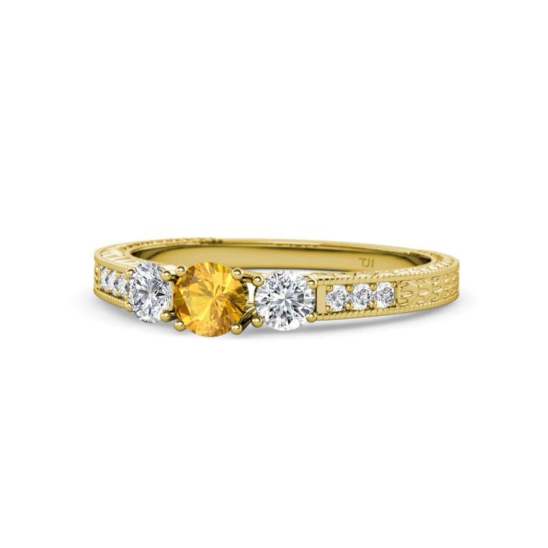Ayaka Citrine and Diamond Three Stone Engagement Ring 