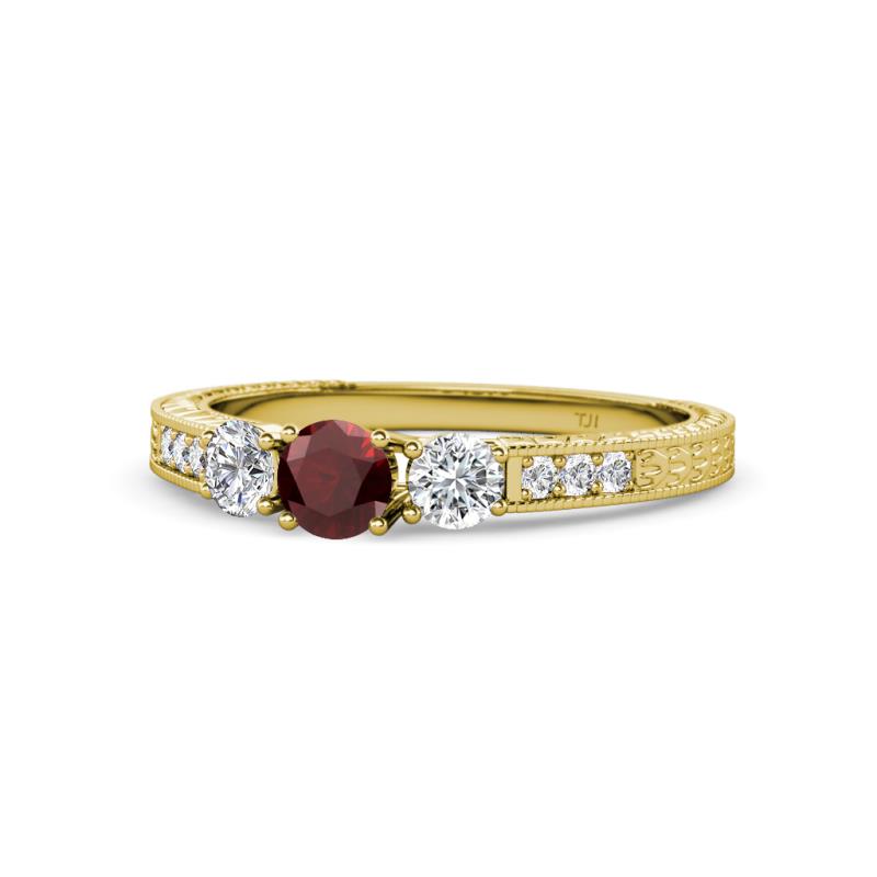 Ayaka Red Garnet and Diamond Three Stone Engagement Ring 
