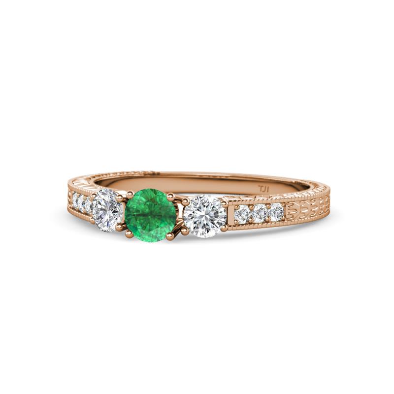 Ayaka Emerald and Diamond Three Stone Engagement Ring 
