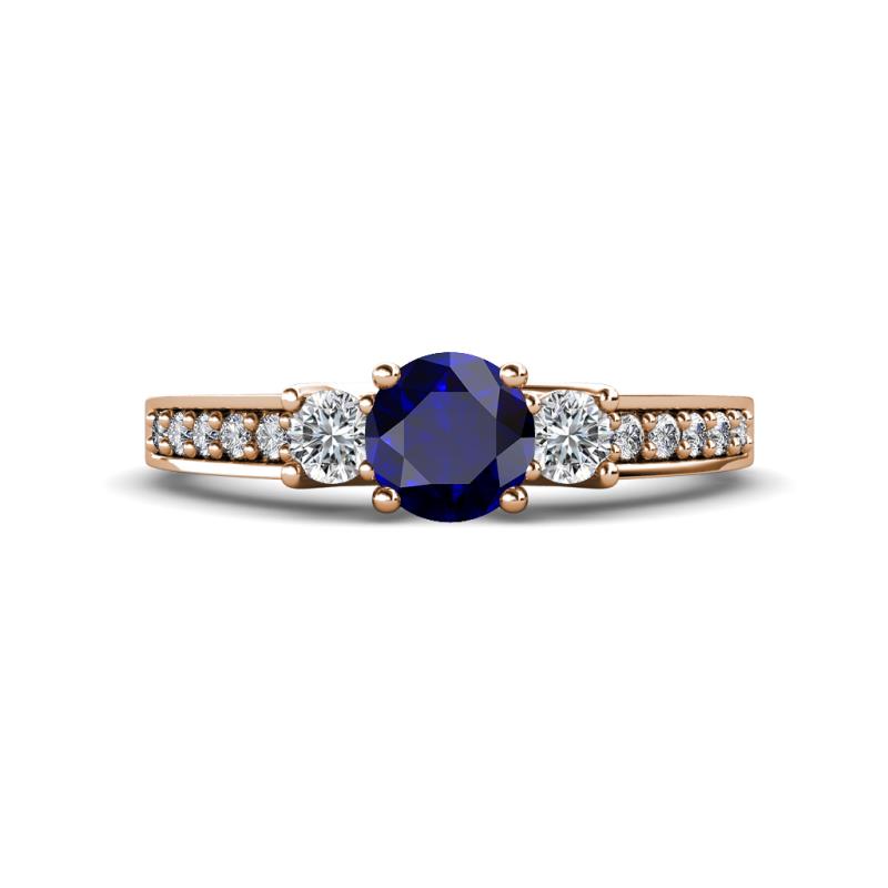 Valene Blue Sapphire and Diamond Three Stone Engagement Ring 