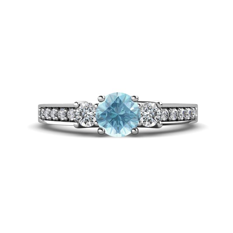 Valene Aquamarine and Diamond Three Stone Engagement Ring 