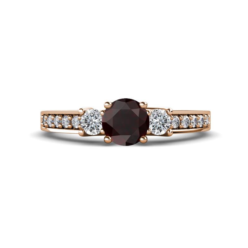Valene Red Garnet and Diamond Three Stone Engagement Ring 