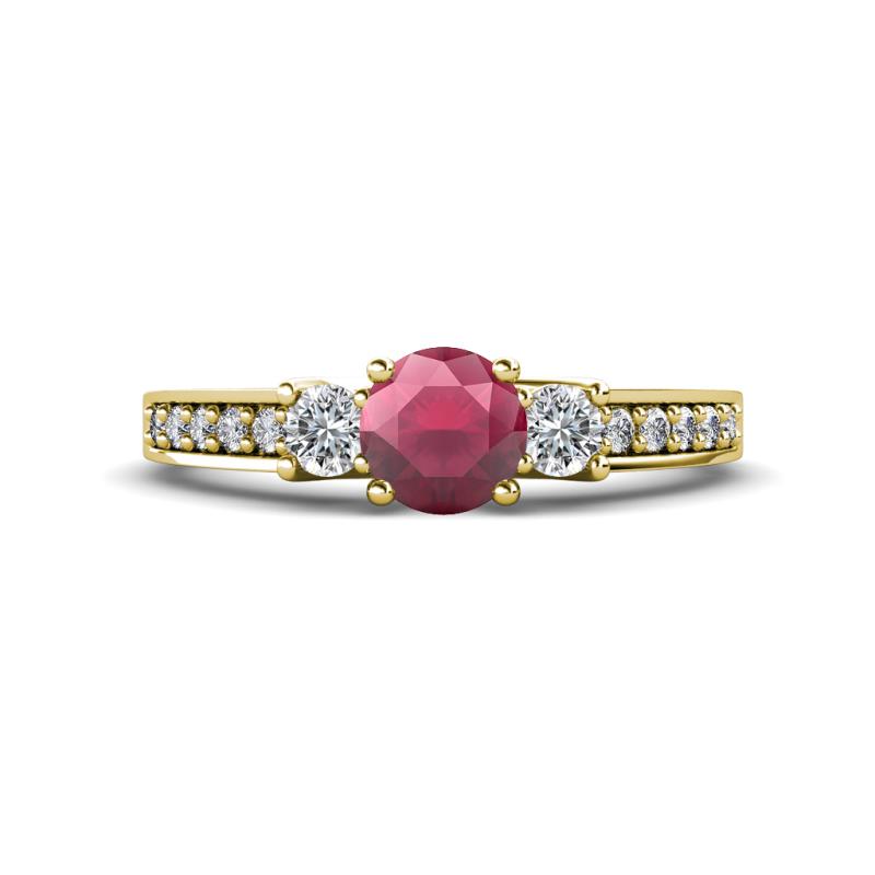 Valene Rhodolite Garnet and Diamond Three Stone Engagement Ring 