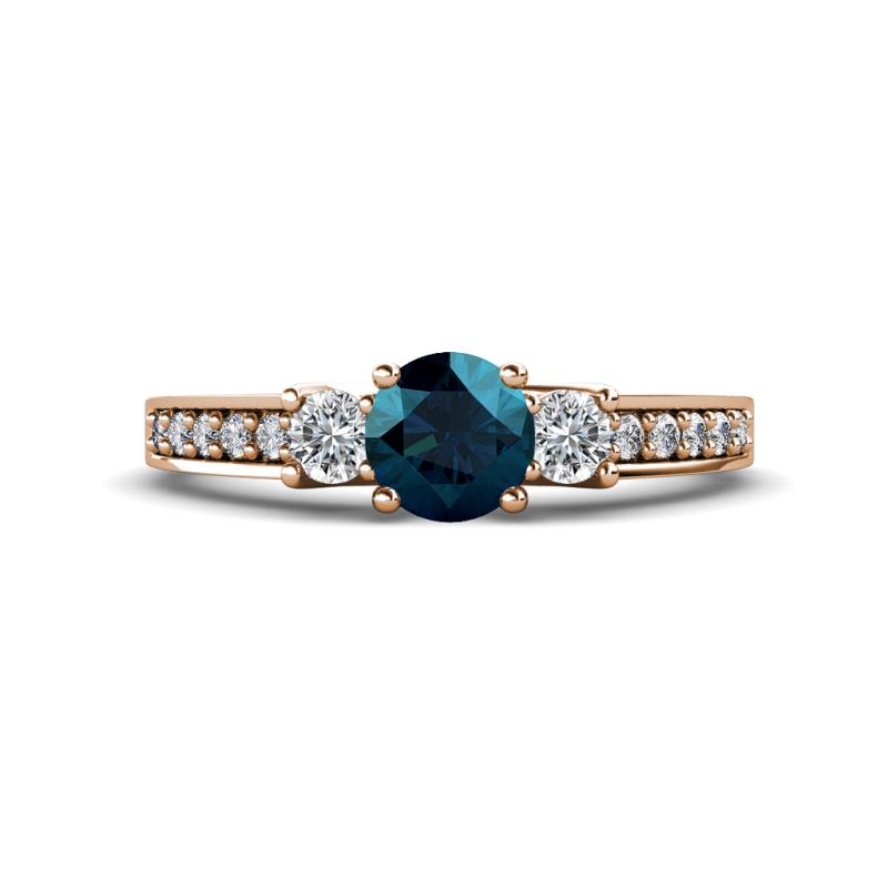 Valene Blue and White Diamond Three Stone Engagement Ring 