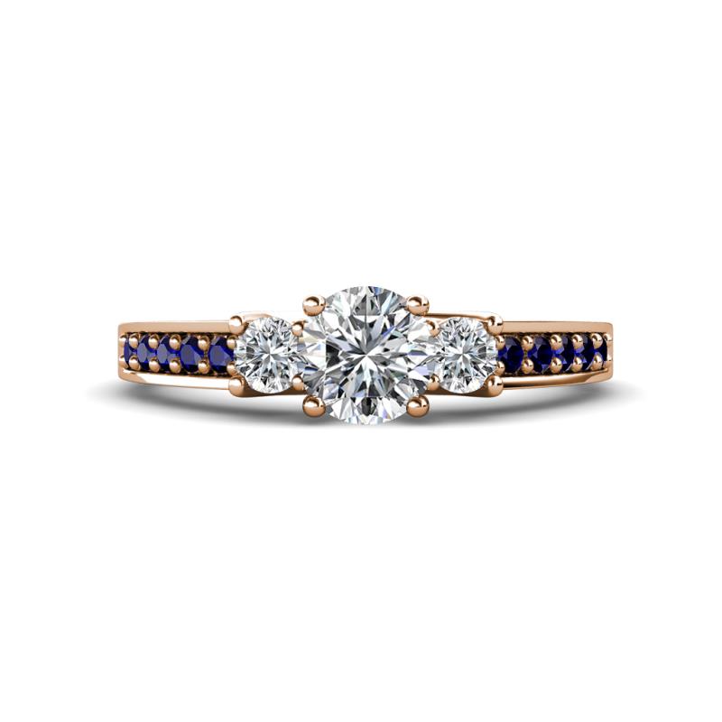 Valene Diamond Three Stone with Side Blue Sapphire Ring 