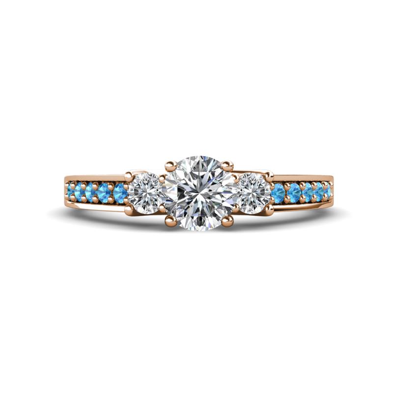Valene Diamond Three Stone with Side Blue Topaz Ring 