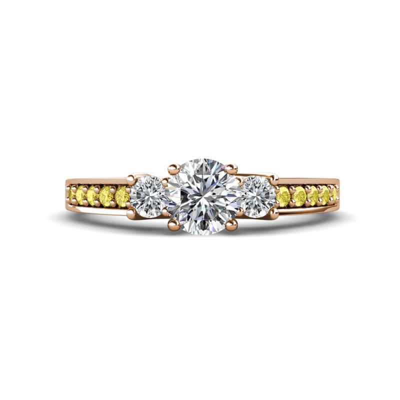 Valene Diamond Three Stone with Side Yellow Sapphire Ring 