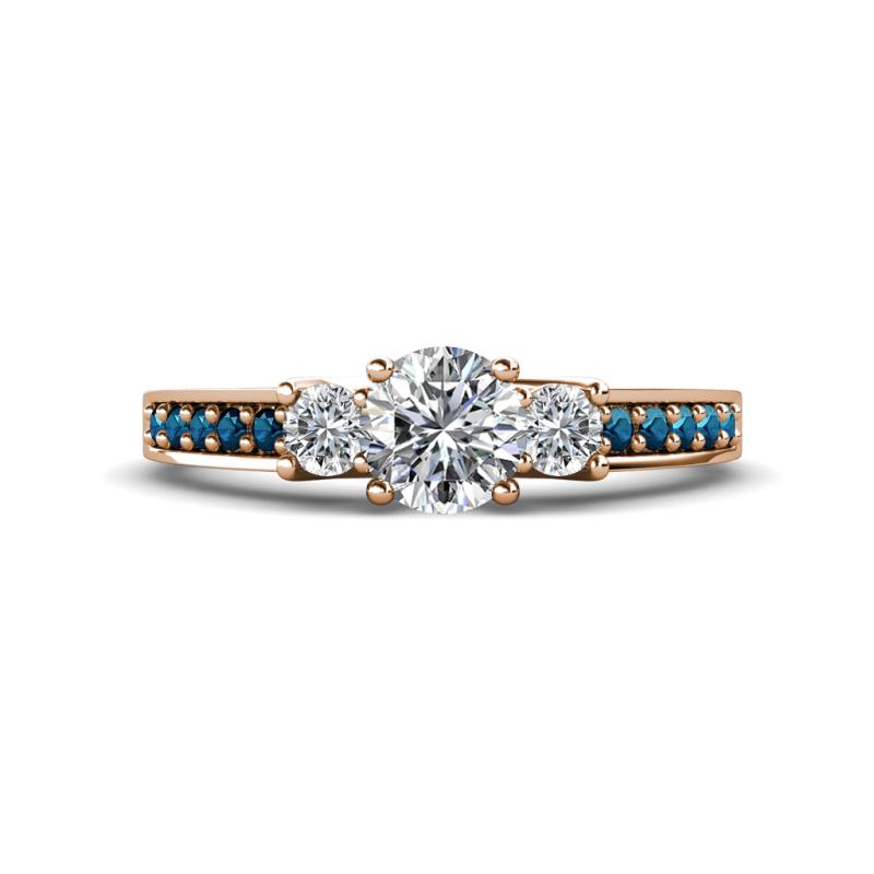 Valene Diamond Three Stone with Side Blue Diamond Ring 