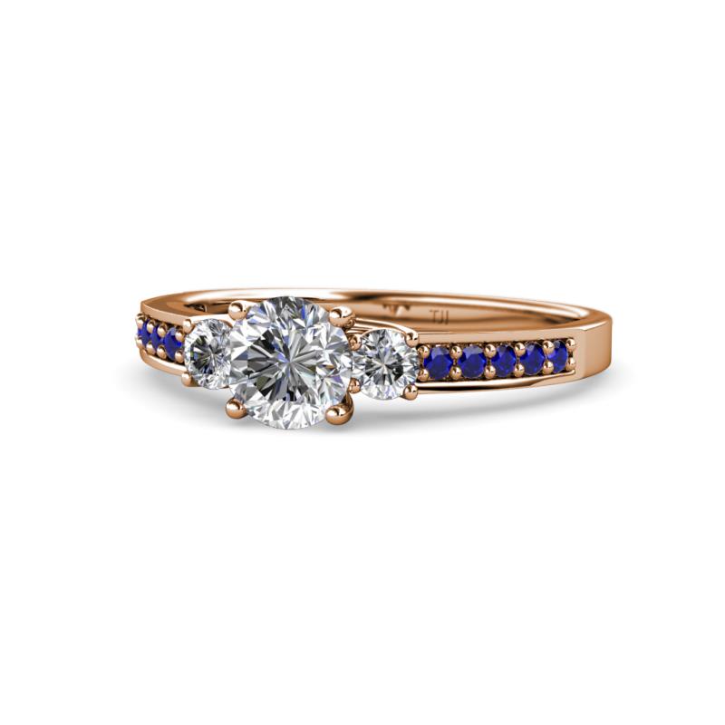 Dzeni Diamond Three Stone with Side Blue Sapphire Ring 