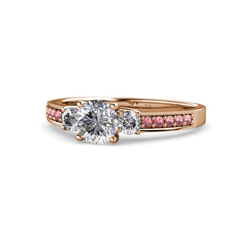 Dzeni Diamond Three Stone with Side Pink Tourmaline Ring 