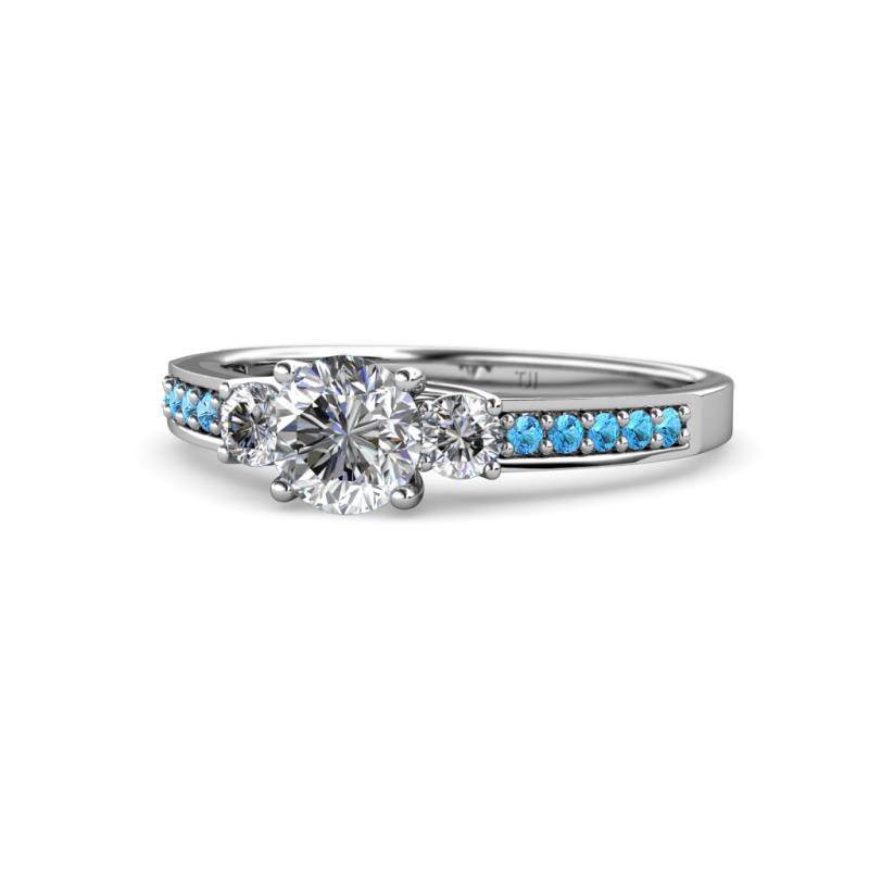 Dzeni Diamond Three Stone with Side Blue Topaz Ring 