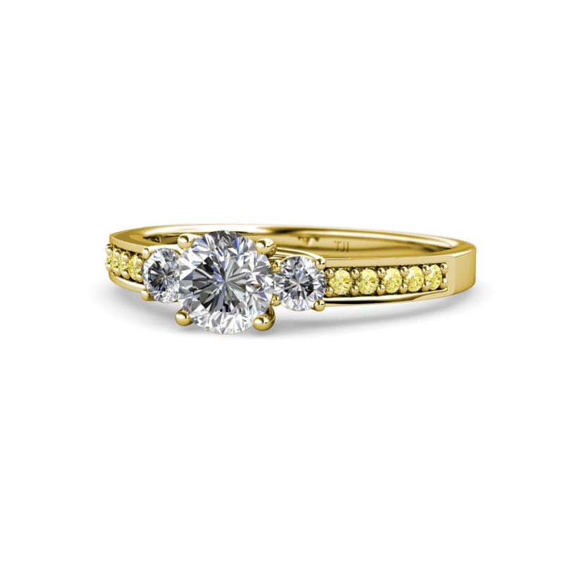 Dzeni Diamond Three Stone with Side Yellow Sapphire Ring 