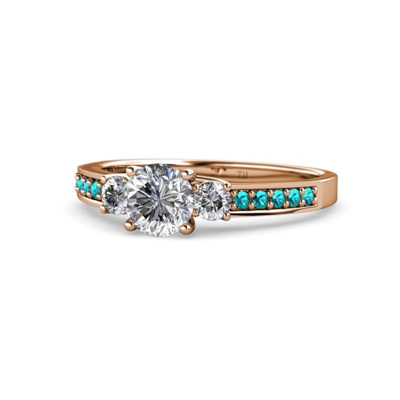 Dzeni Diamond Three Stone with Side London Blue Topaz Ring 