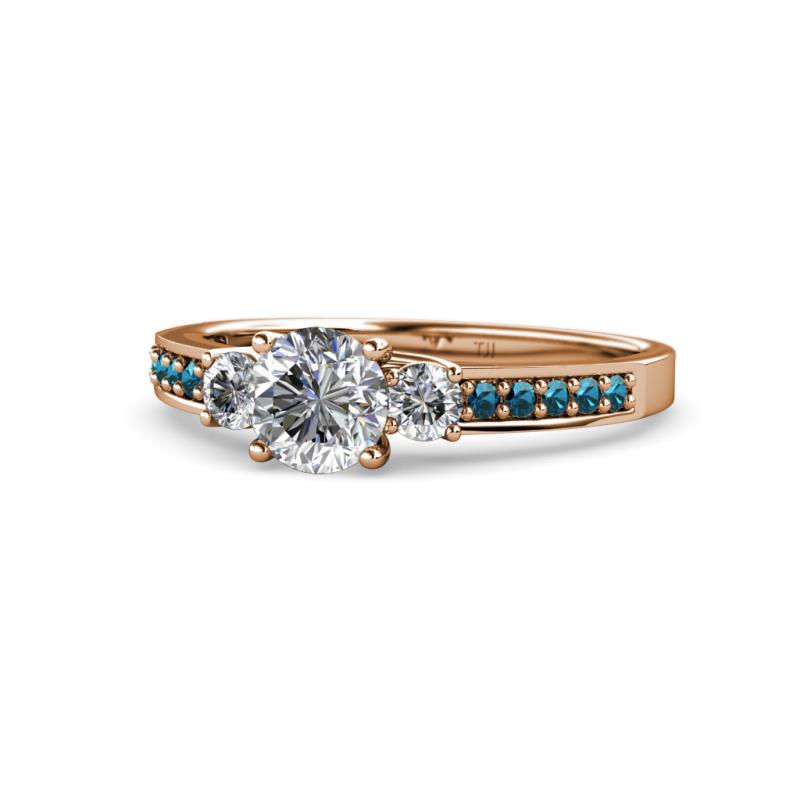 Dzeni Diamond Three Stone with Side Blue Diamond Ring 
