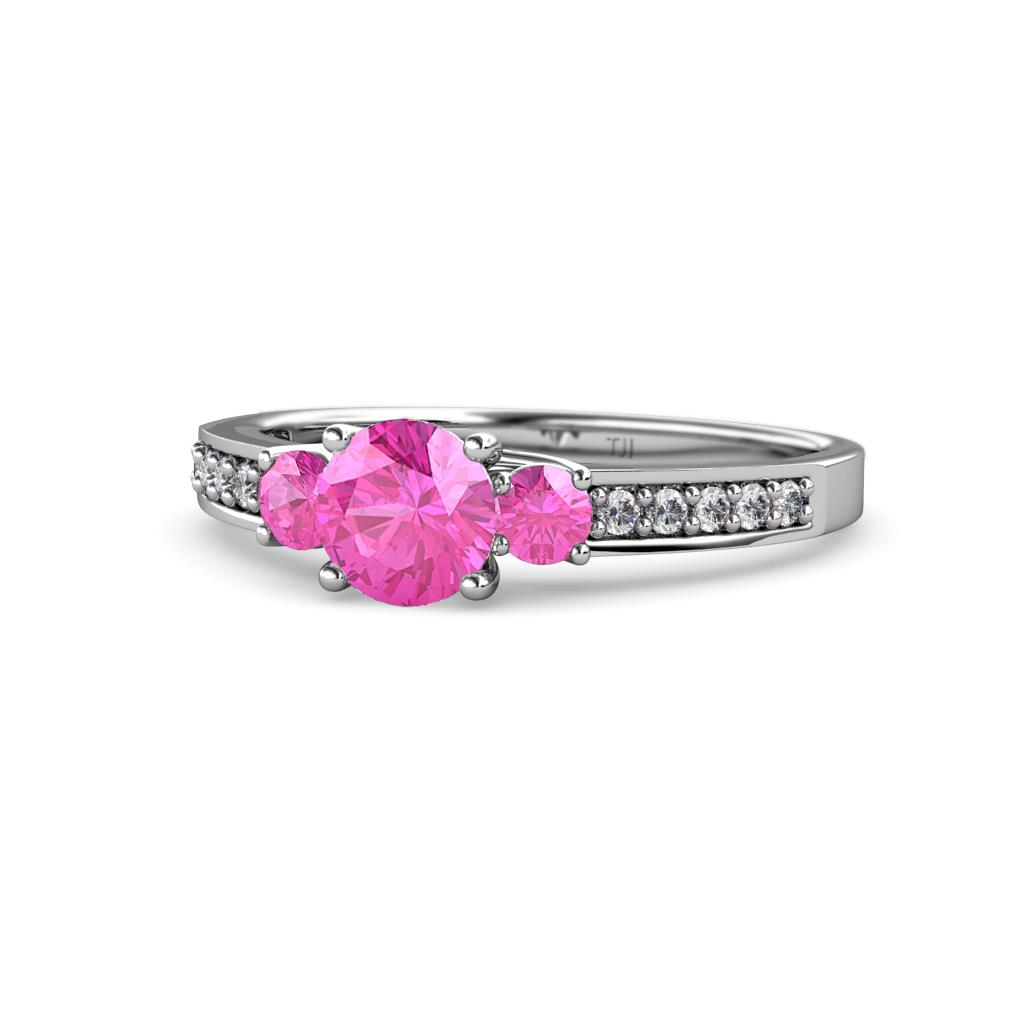 Dzeni Pink Sapphire Three Stone with Side Diamond Ring 