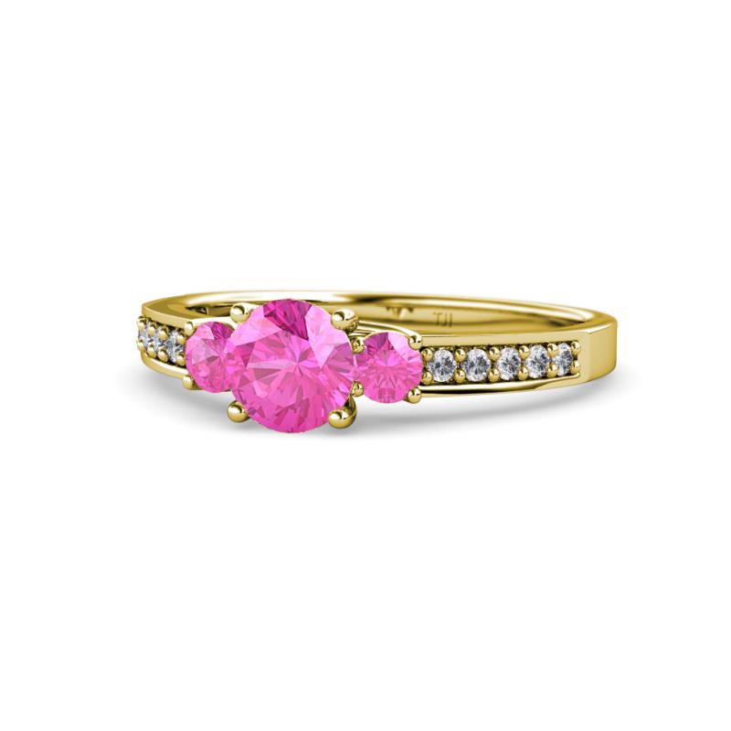 Dzeni Pink Sapphire Three Stone with Side Diamond Ring 
