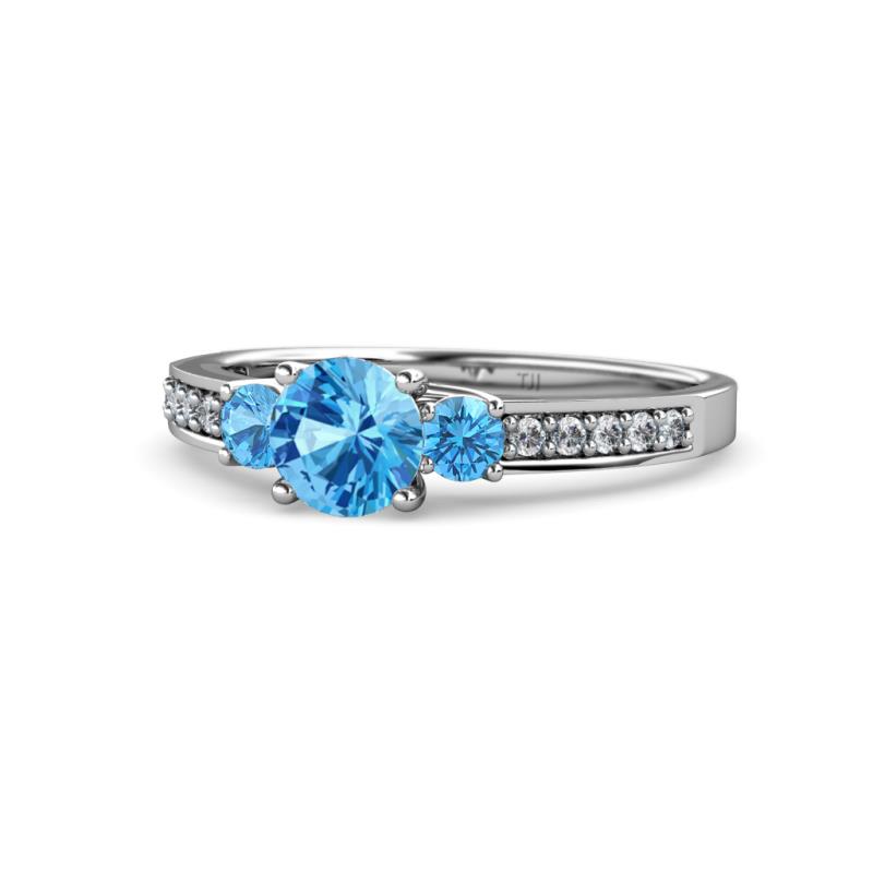 Dzeni Blue Topaz Three Stone with Side Diamond Ring 