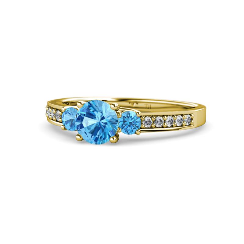 Dzeni Blue Topaz Three Stone with Side Diamond Ring 