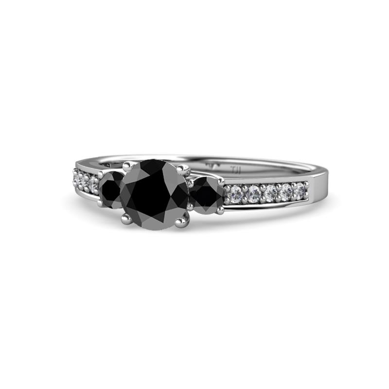 Dzeni Black Diamond Three Stone with Side Diamond Ring 