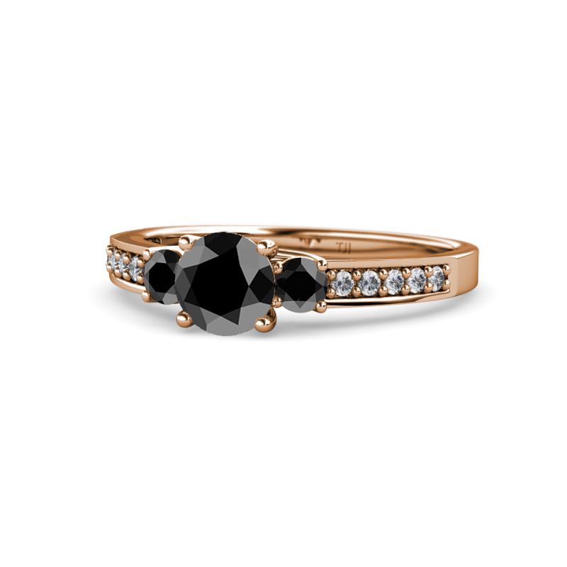 Dzeni Black Diamond Three Stone with Side Diamond Ring 
