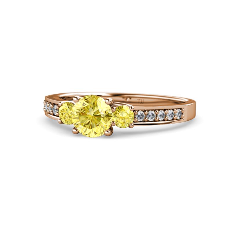 Dzeni Yellow Sapphire Three Stone with Side Diamond Ring 