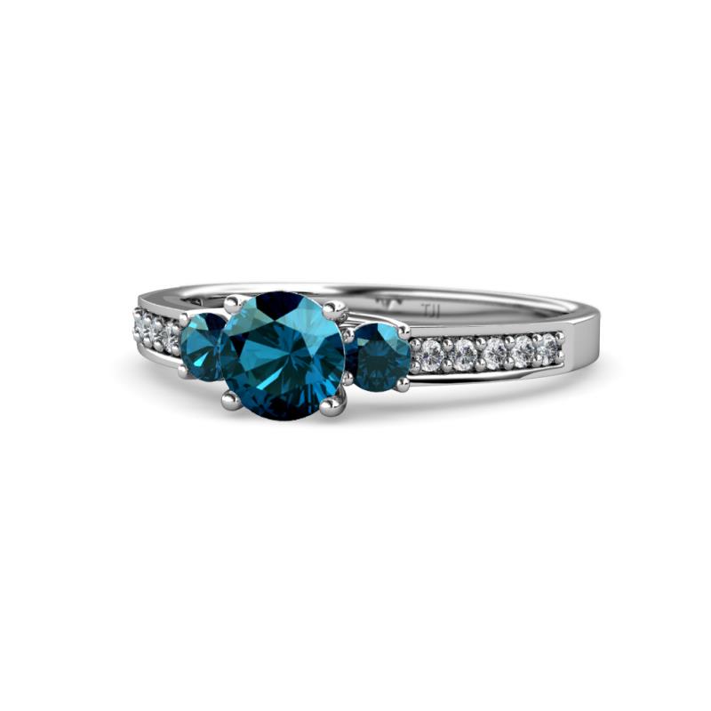 Dzeni Blue Diamond Three Stone with Side Diamond Ring 