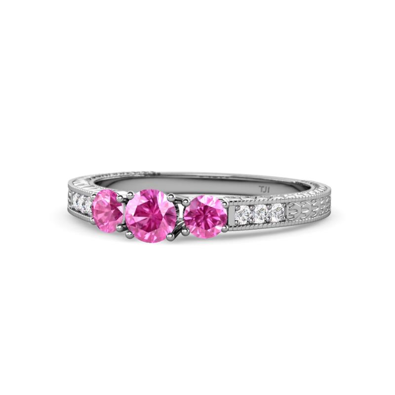 Ayaka Pink Sapphire Three Stone with Side Diamond Ring 