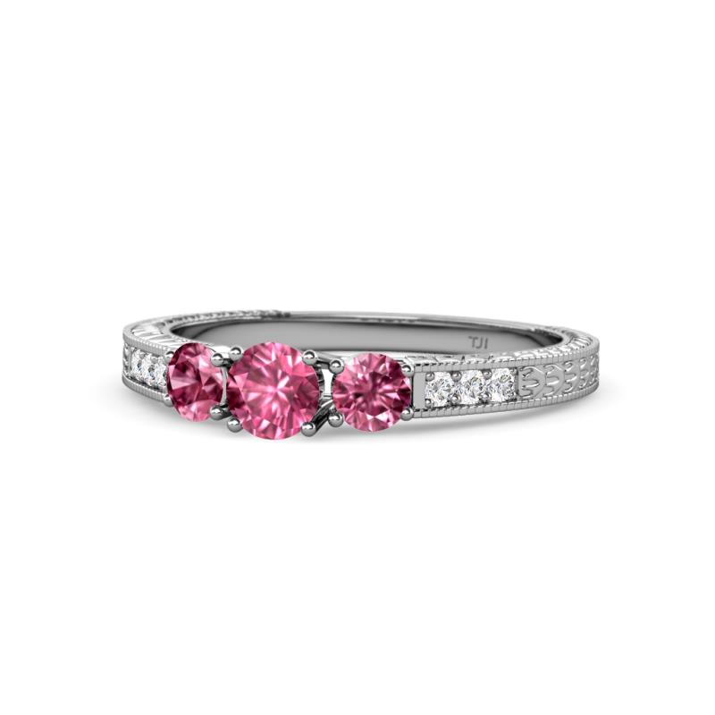 Ayaka Pink Tourmaline Three Stone with Side Diamond Ring 